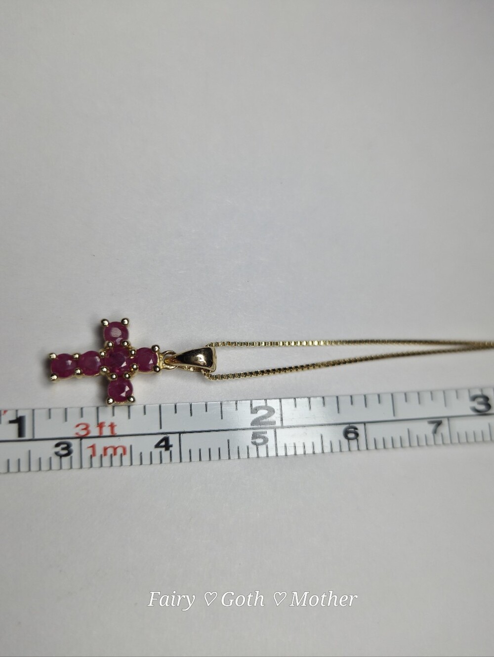Beautiful Vintage Solid 14k Gold & Genuine Ruby Cross Necklace - Picture 9 of 15